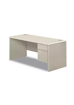 Hon Company 38000 Series Single Pedestal Desk, 66" Wide, Right, Silver Mesh/Light Gray